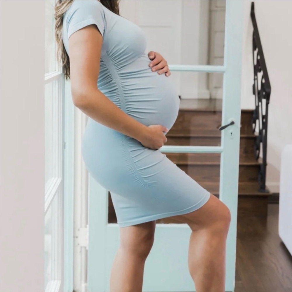 Blanqi Everyday Maternity Cap Sleeve Maternity Dress Size L/XL BluMint Crew Neck